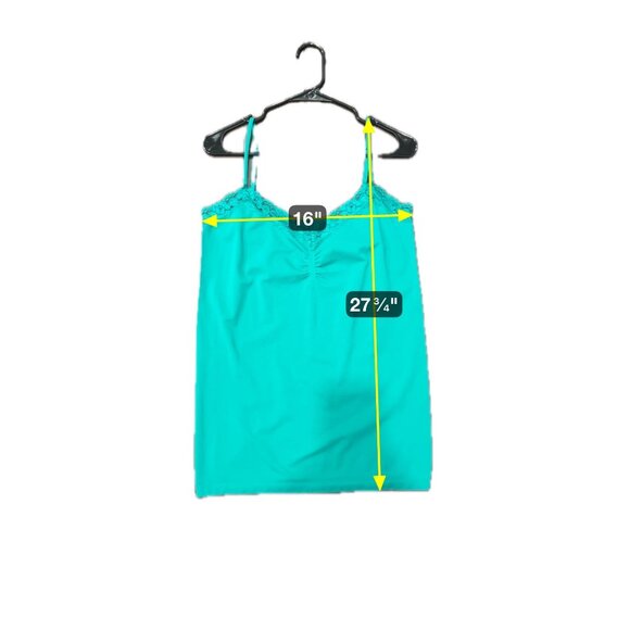 Attention Teal Lace Trim Cami Top Nylon Spandex Sleeveless Sz Large - Picture 6 of 7